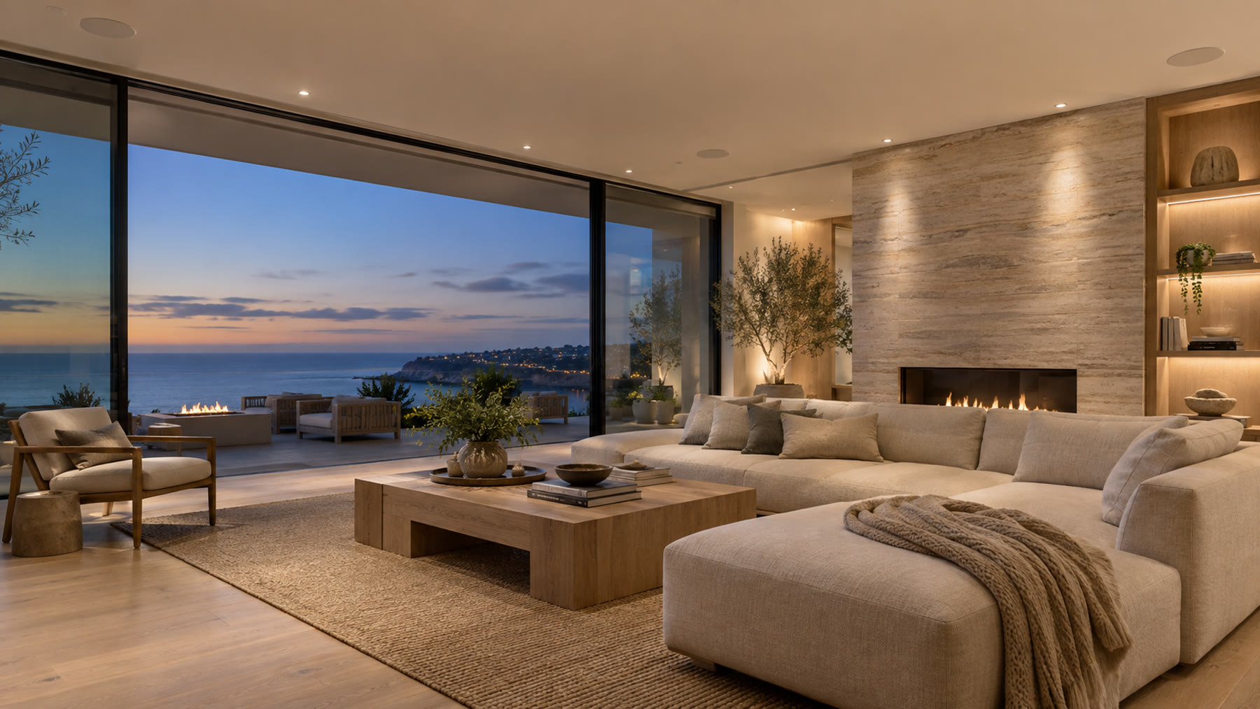 Contemporary living room with discreet flush ceiling speakers