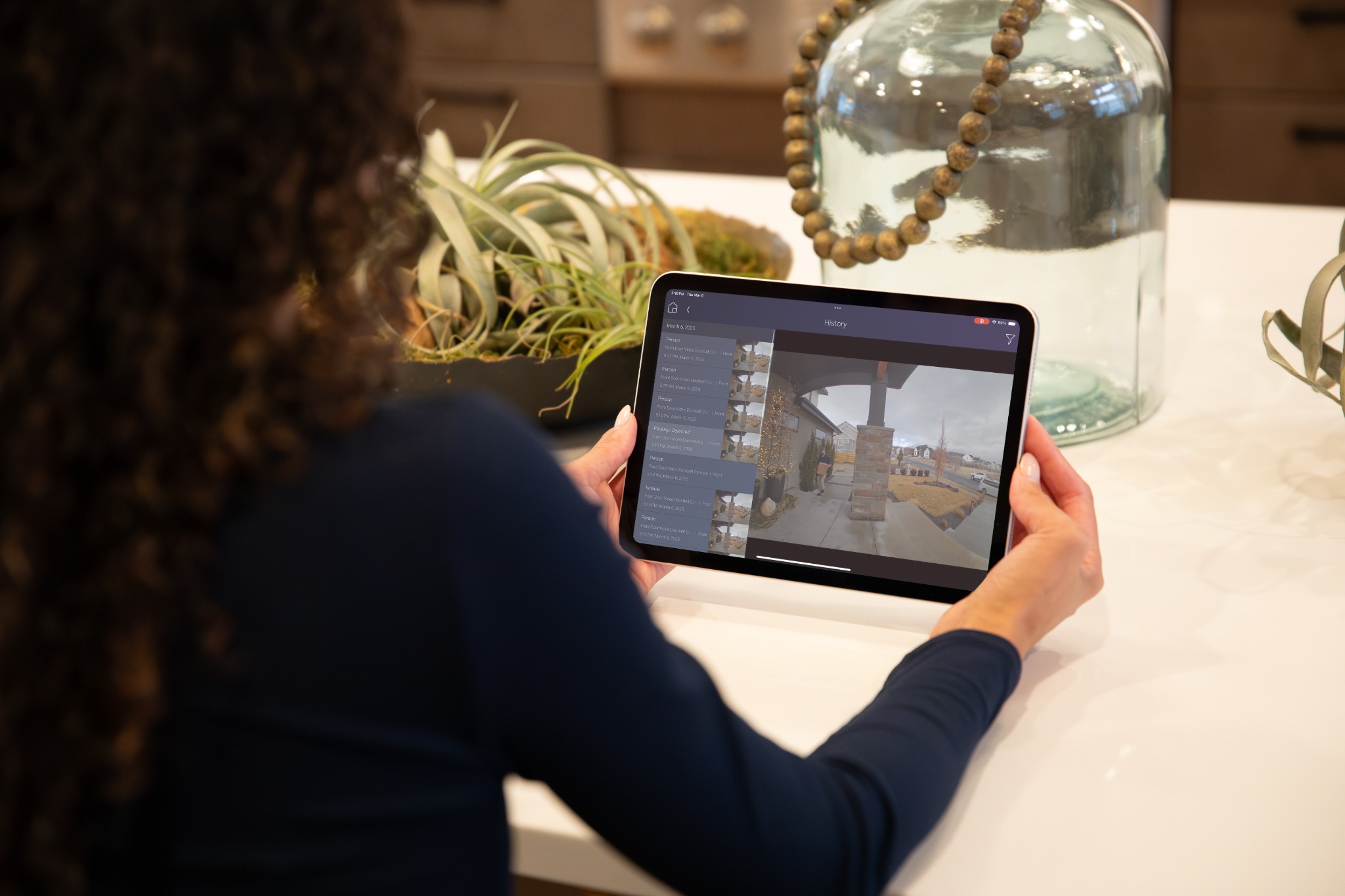 Control4 X4 security and camera history displayed on a tablet